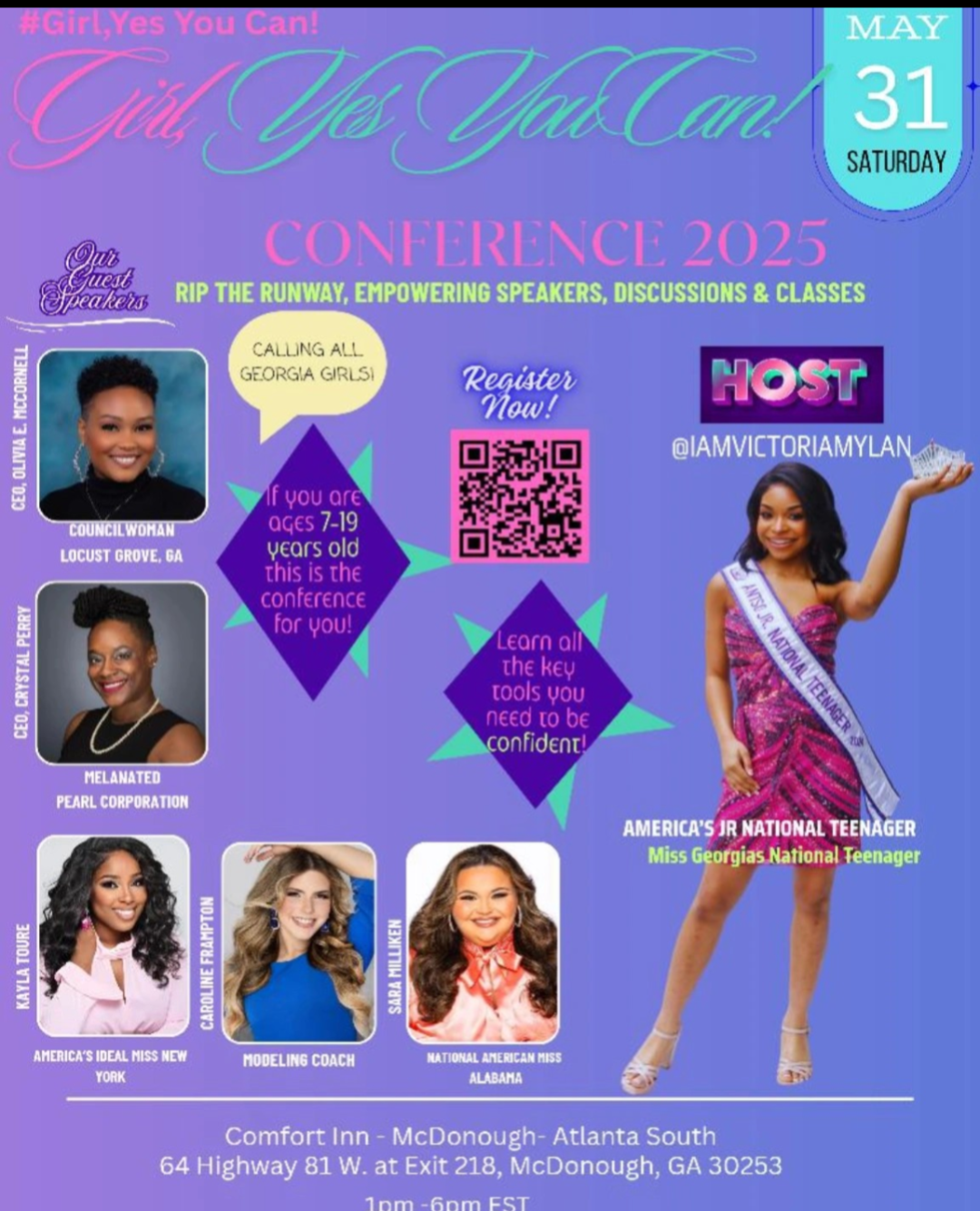 Girl Yes You Can Conference 2025 flyer with guest speakers and event details