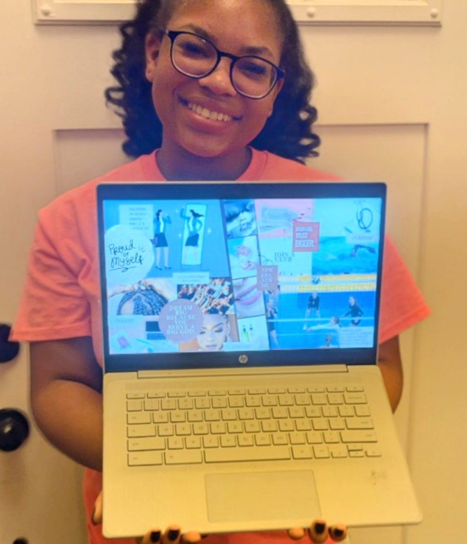 Girl sharing her digital vision board online