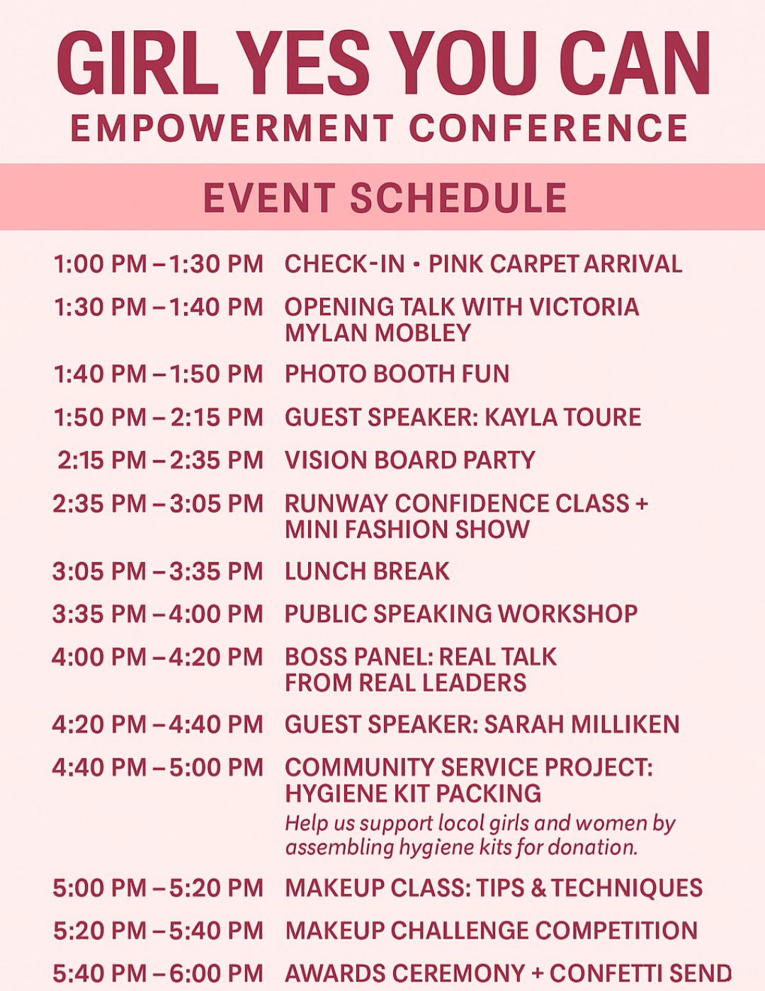 Girl Yes You Can Empowerment Conference 2025 full event schedule