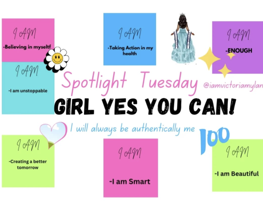 Spotlight Tuesday graphic with empowering I AM affirmations